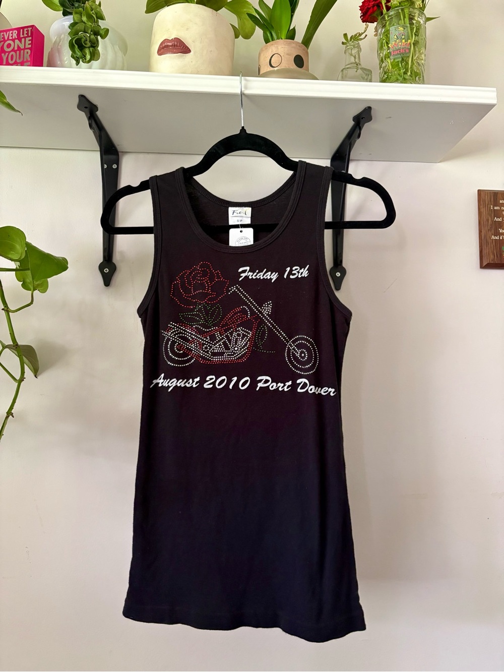 Friday 13th Girls' Black Tank Top with Rhinestone Motorcycle Graphic